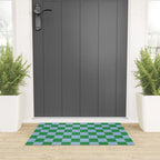 Checkered Checkerboard Check Pattern in Green and Light Blue Welcome Mat Gallery Image 3