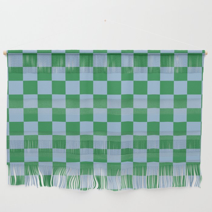 Checkered Checkerboard Check Pattern in Green and Light Blue Wall Hanging Gallery Image 1