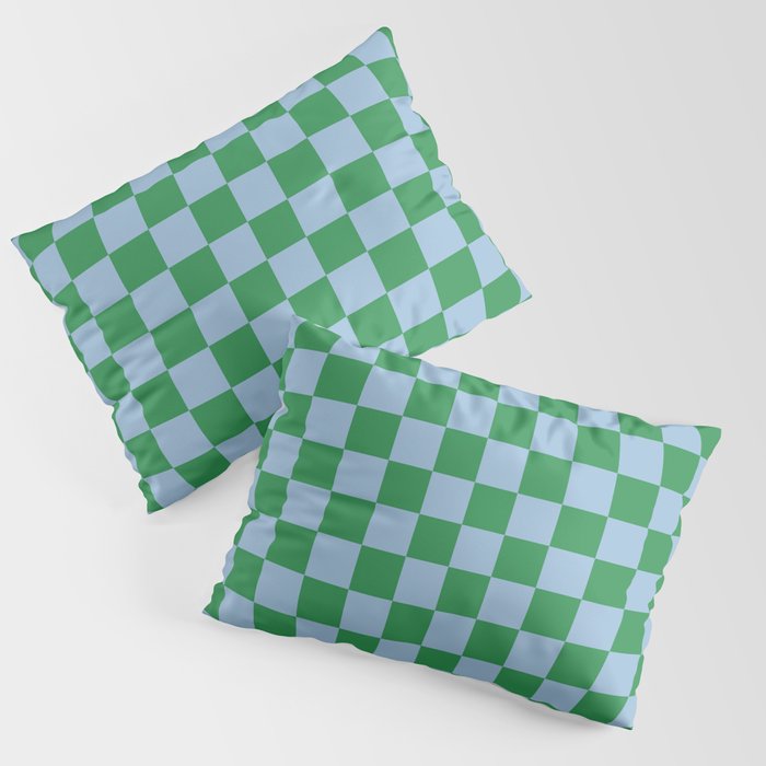Checkered Checkerboard Check Pattern in Green and Light Blue Pillow Sham Gallery Image 1
