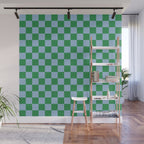 Checkered Checkerboard Check Pattern in Green and Light Blue Wall Mural Gallery Image 1