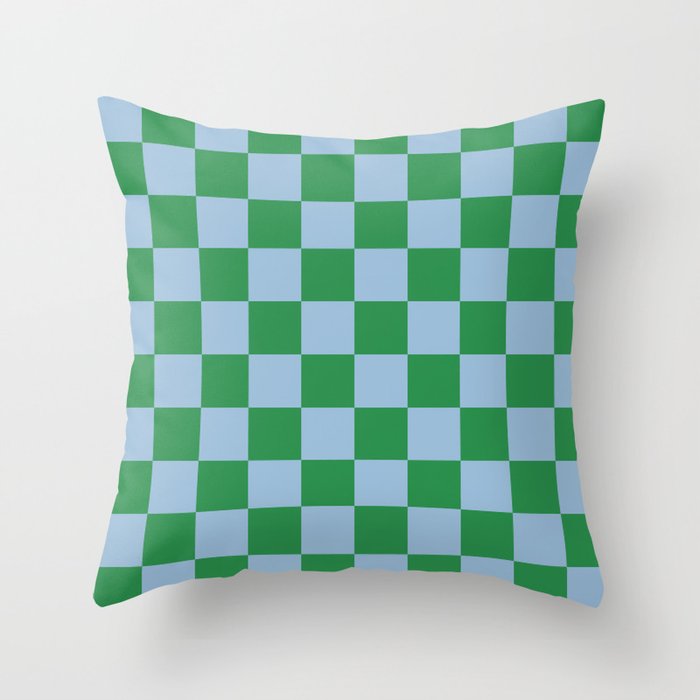 Checkered Checkerboard Check Pattern in Green and Light Blue Throw Pillow Gallery Image 1