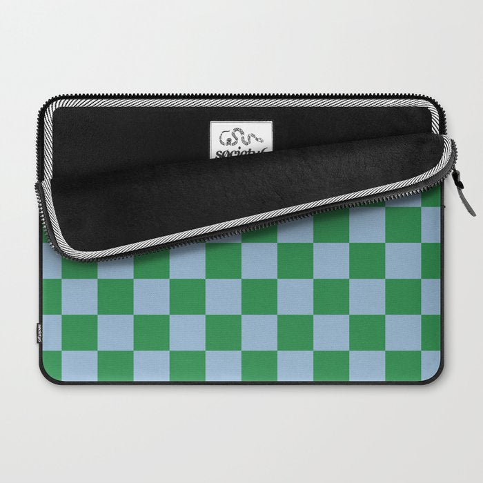 Checkered Checkerboard Check Pattern in Green and Light Blue Laptop Sleeve Gallery Image 2