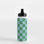 Checkered Checkerboard Check Pattern in Green and Light Blue Water Bottle Gallery Image 2