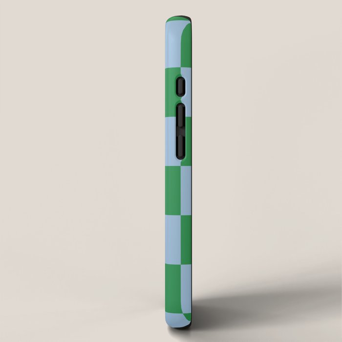 Checkered Checkerboard Check Pattern in Green and Light Blue iPhone Case Gallery Image 2