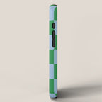 Checkered Checkerboard Check Pattern in Green and Light Blue iPhone Case Gallery Image 2