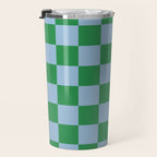 Checkered Checkerboard Check Pattern in Green and Light Blue Travel Mug Gallery Image 3