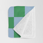 Checkered Checkerboard Check Pattern in Green and Light Blue Throw Blanket Gallery Image 3