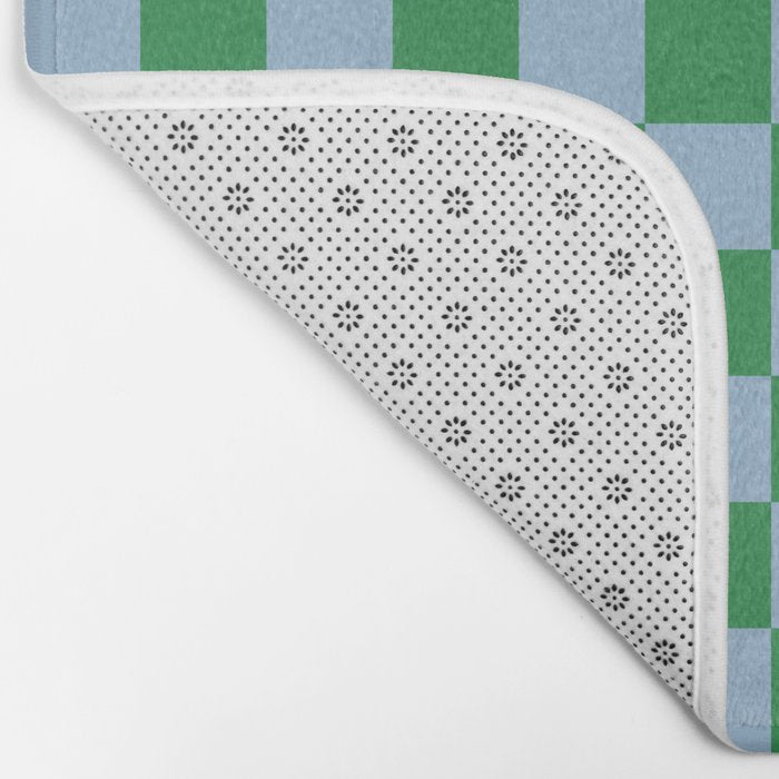 Checkered Checkerboard Check Pattern in Green and Light Blue Bath Mat Gallery Image 2