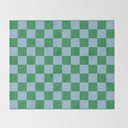 Checkered Checkerboard Check Pattern in Green and Light Blue Throw Blanket Gallery Image 2
