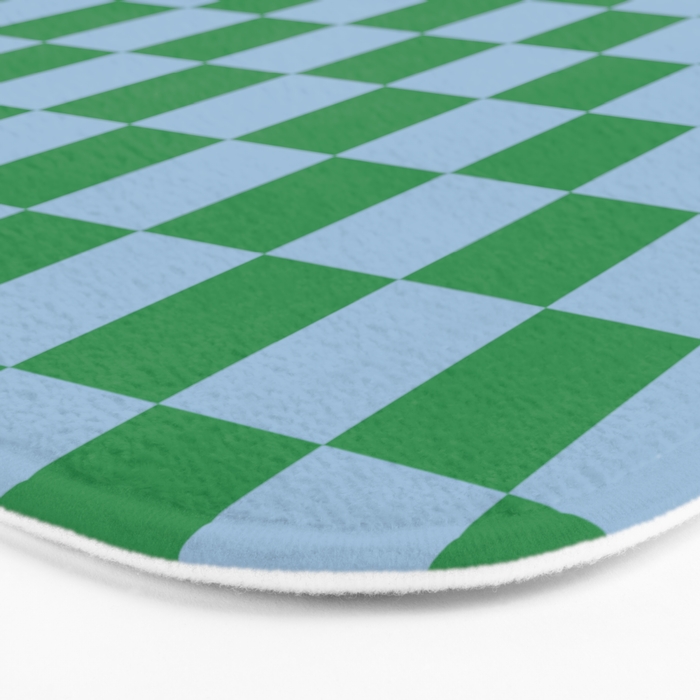 Checkered Checkerboard Check Pattern in Green and Light Blue Bath Mat Gallery Image 3