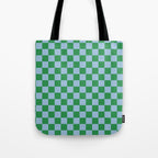 Checkered Checkerboard Check Pattern in Green and Light Blue Tote Bag Gallery Image 1