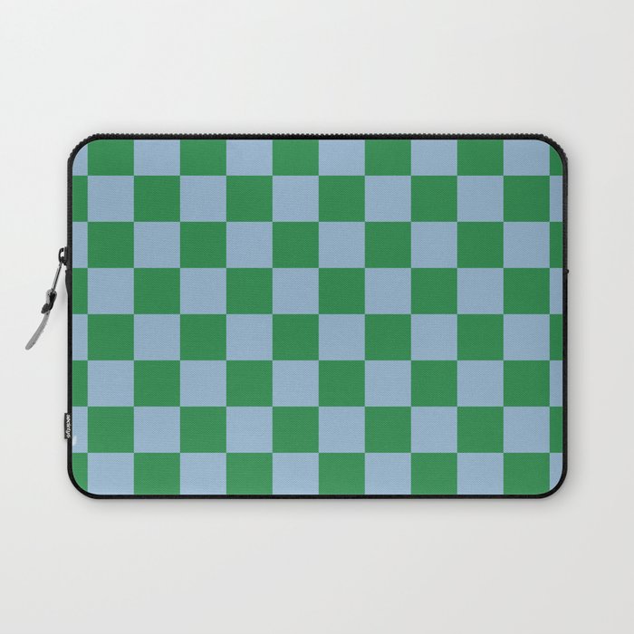Checkered Checkerboard Check Pattern in Green and Light Blue Laptop Sleeve Gallery Image 1