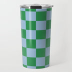 Checkered Checkerboard Check Pattern in Green and Light Blue Travel Mug Gallery Image 1