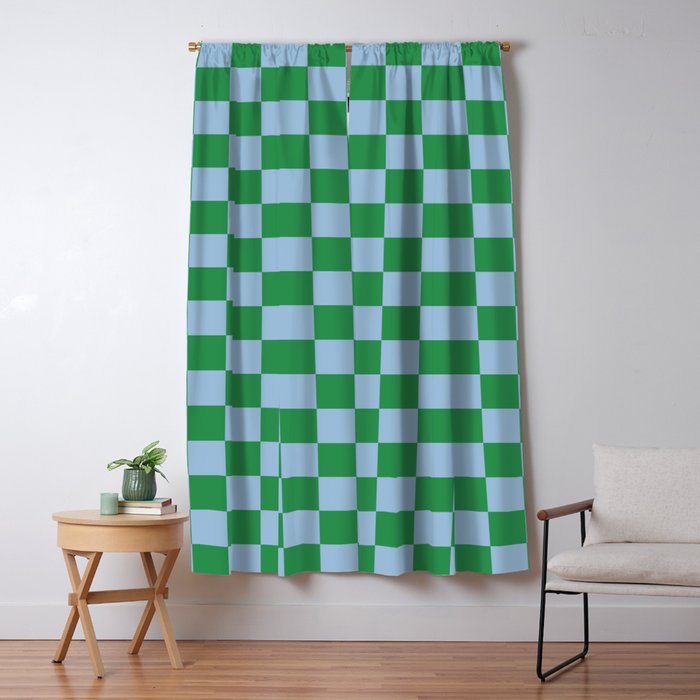 Checkered Checkerboard Check Pattern in Green and Light Blue Window Curtain Gallery Image 5