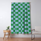 Checkered Checkerboard Check Pattern in Green and Light Blue Window Curtain Gallery Image 5