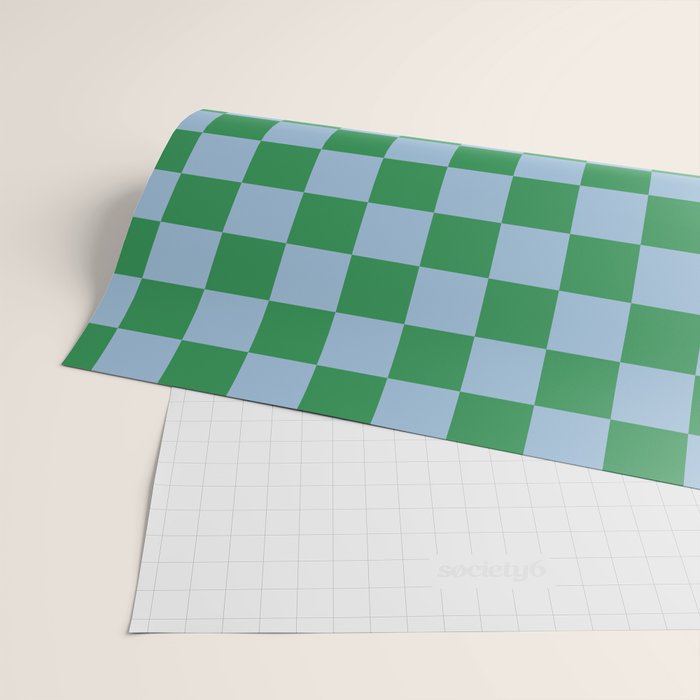 Checkered Checkerboard Check Pattern in Green and Light Blue Wrapping Paper Gallery Image 2