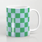 Checkered Checkerboard Check Pattern in Green and Light Blue Coffee Mug Gallery Image 1