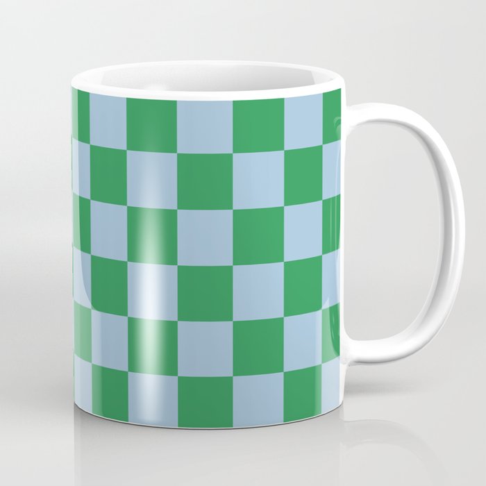 Checkered Checkerboard Check Pattern in Green and Light Blue Coffee Mug Gallery Image 1