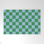 Checkered Checkerboard Check Pattern in Green and Light Blue Welcome Mat Gallery Image 1