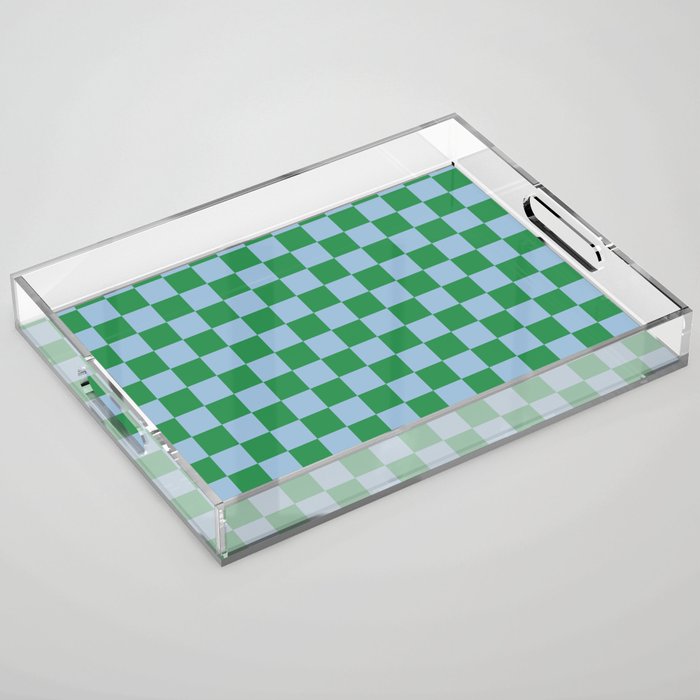 Checkered Checkerboard Check Pattern in Green and Light Blue Acrylic Tray Gallery Image 1