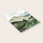 Field of flowers and mountains dreamy watercolor, landscape painting Notebook Gallery Image 3