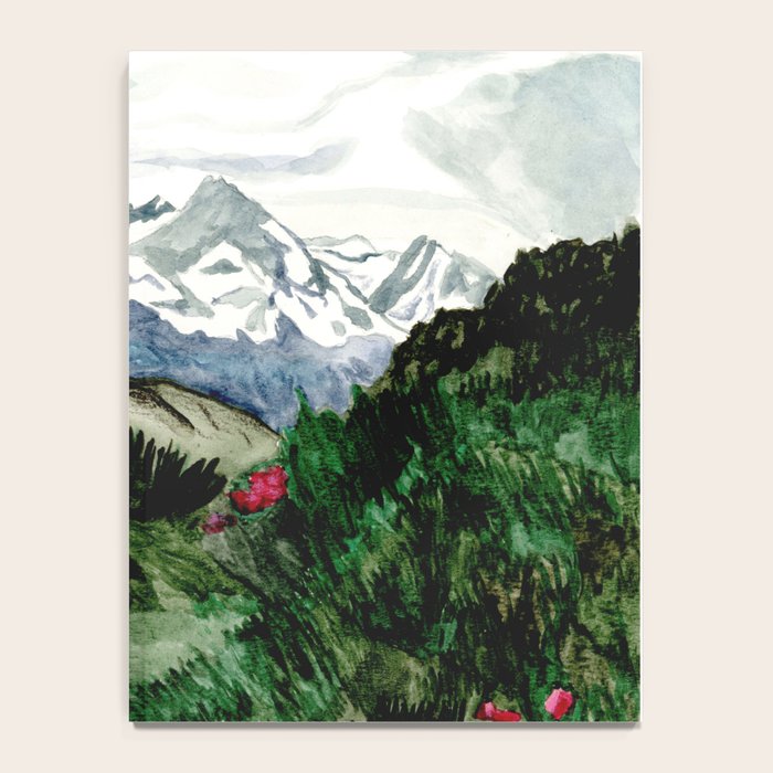 Field of flowers and mountains dreamy watercolor, landscape painting Notebook Gallery Image 4
