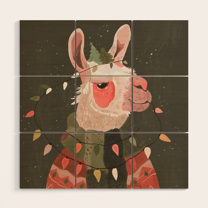 Festive Glow Llama Wood Wall Art Gallery Image 1