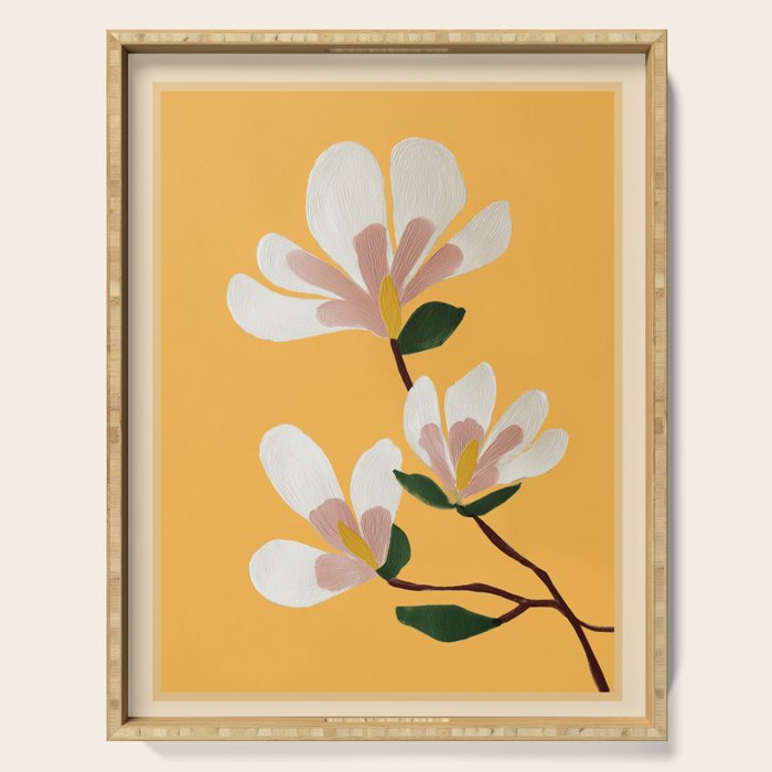 Golden Magnolia Blooms Serving Tray Gallery Image 1