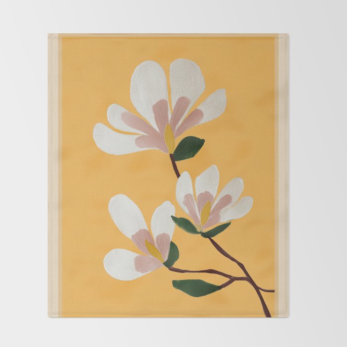 Golden Magnolia Blooms Throw Blanket Gallery Image 2