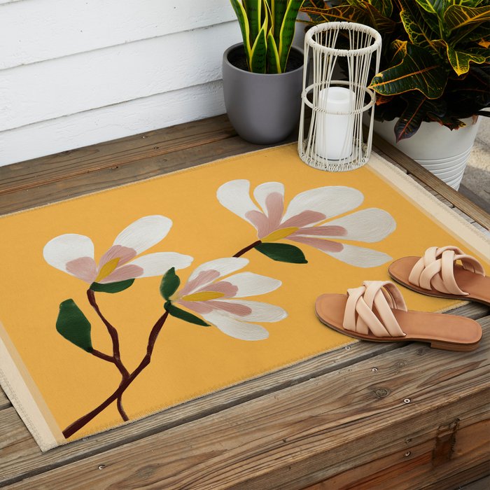 Golden Magnolia Blooms Outdoor Rug Gallery Image 2
