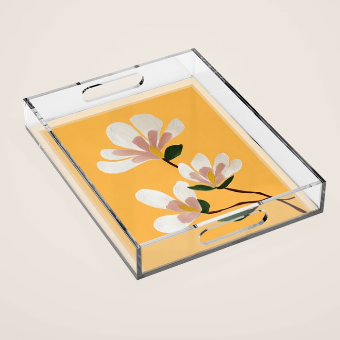 Golden Magnolia Blooms Acrylic Tray Gallery Image 1