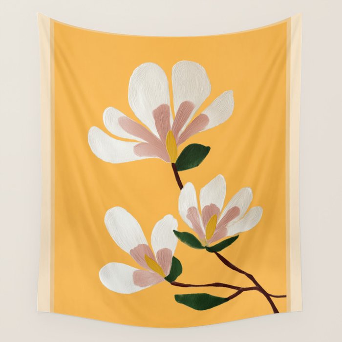 Golden Magnolia Blooms Wall Tapestry Gallery Image 4