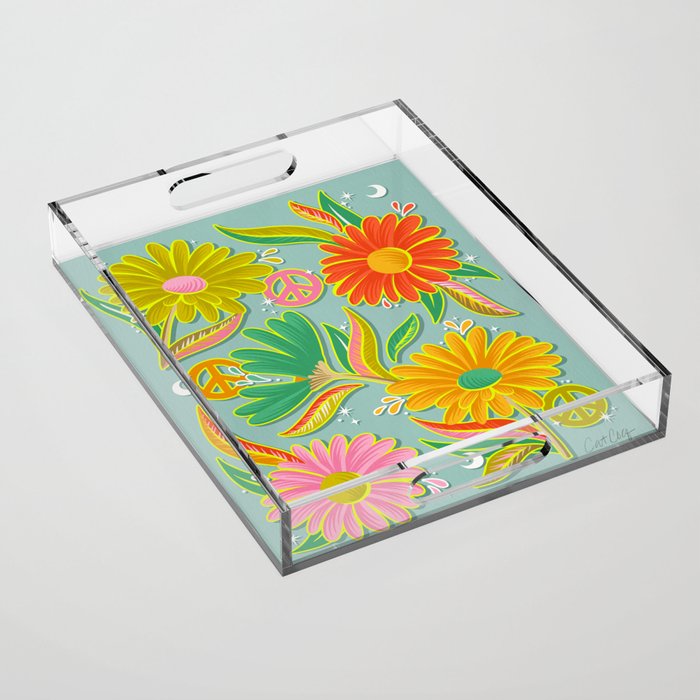 Drippy Daisy Dreamscape - Electric on Blue Acrylic Tray Gallery Image 1