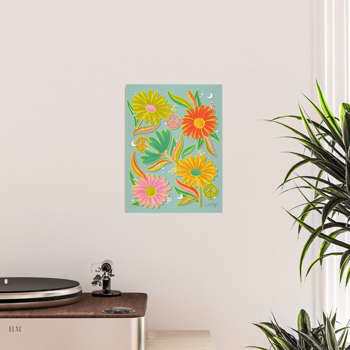 Drippy Daisy Dreamscape - Electric on Blue Poster Gallery Image 2