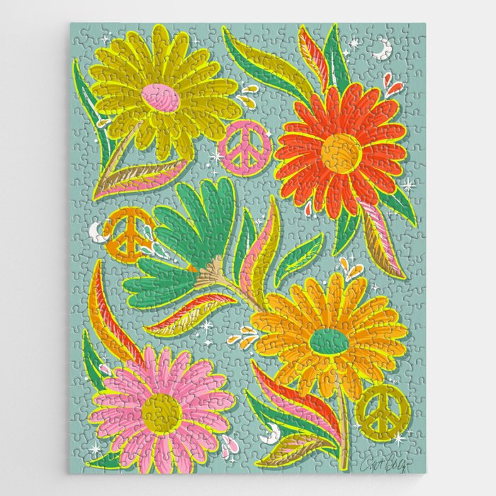 Drippy Daisy Dreamscape - Electric on Blue Jigsaw Puzzle Gallery Image 1