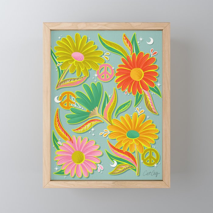 Drippy Daisy Dreamscape - Electric on Blue Mini Art Print Gallery Image 1
