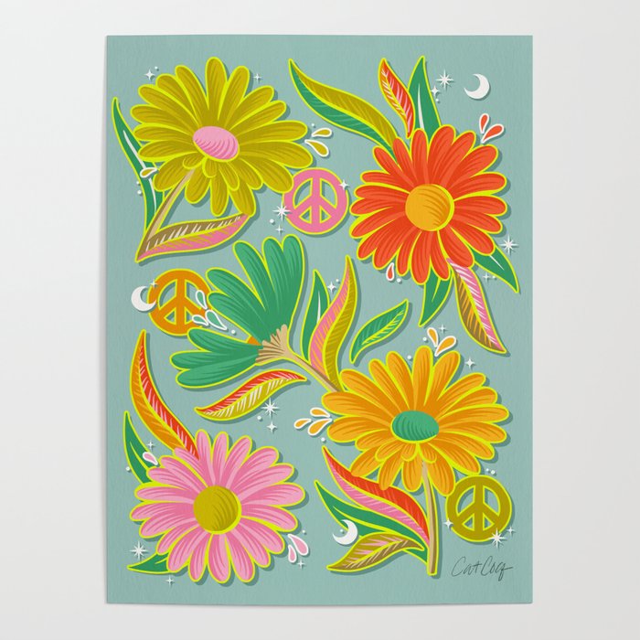 Drippy Daisy Dreamscape - Electric on Blue Poster Gallery Image 4