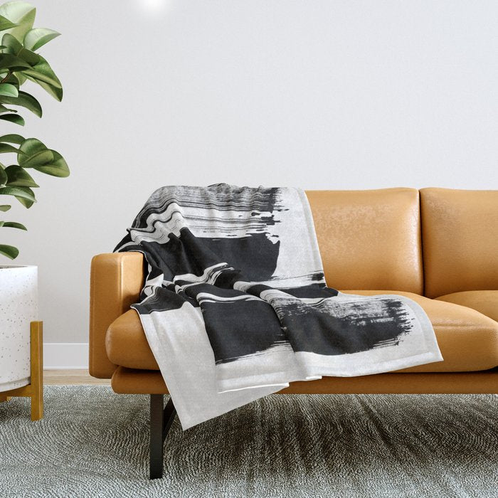 Stripes Black & White Minimalist Abstract Mid century Ink Art Dark Brush Strokes Throw Blanket Gallery Image 1