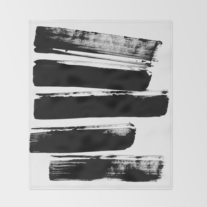 Stripes Black & White Minimalist Abstract Mid century Ink Art Dark Brush Strokes Throw Blanket Gallery Image 2