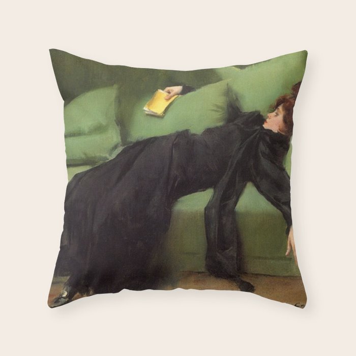 A Decadent Girl - Ramon Casas Throw Pillow Gallery Image 6