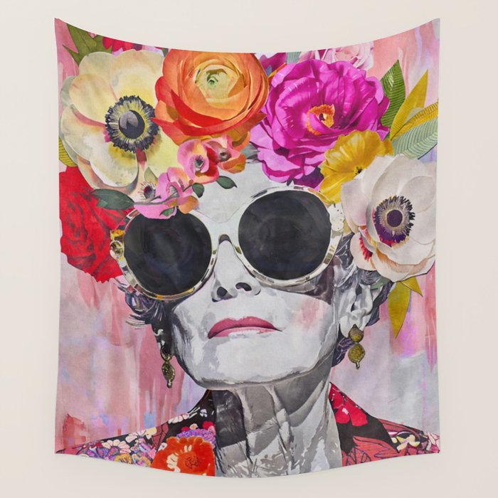 Ageless Glamour And Grace Unbound Female Portrait With Flowers Wall Tapestry Gallery Image 4