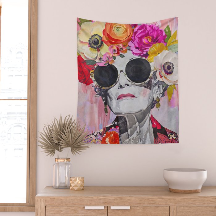Ageless Glamour And Grace Unbound Female Portrait With Flowers Wall Tapestry Gallery Image 2