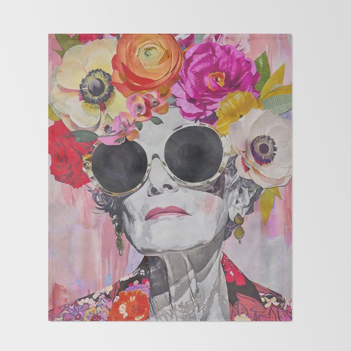 Ageless Glamour And Grace Unbound Female Portrait With Flowers Throw Blanket Gallery Image 2