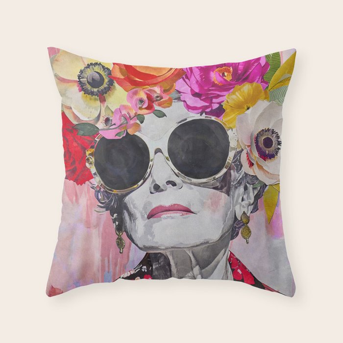 Ageless Glamour And Grace Unbound Female Portrait With Flowers Throw Pillow Gallery Image 1