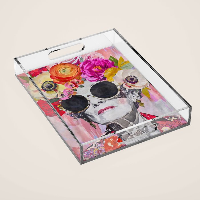 Ageless Glamour And Grace Unbound Female Portrait With Flowers Acrylic Tray Gallery Image 1