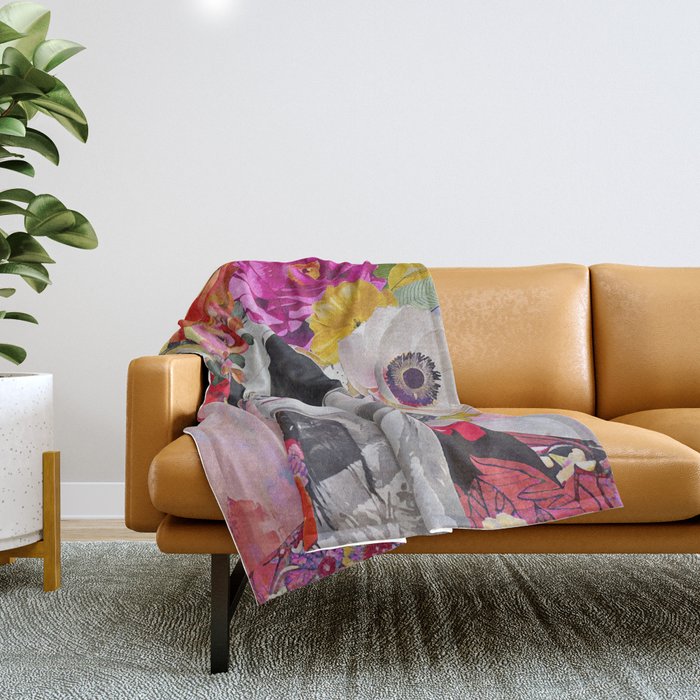 Ageless Glamour And Grace Unbound Female Portrait With Flowers Throw Blanket Gallery Image 1