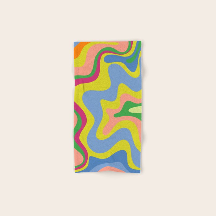 Retro Liquid Swirl Bright Pop Colorful Abstract Pattern in Spring Blue Green Lime Pink Orange Bath Towel Gallery Image 1