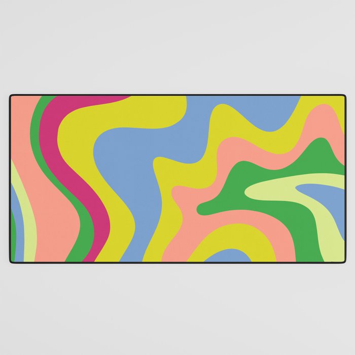 Retro Liquid Swirl Bright Pop Colorful Abstract Pattern in Spring Blue Green Lime Pink Orange Desk Mat Gallery Image 3