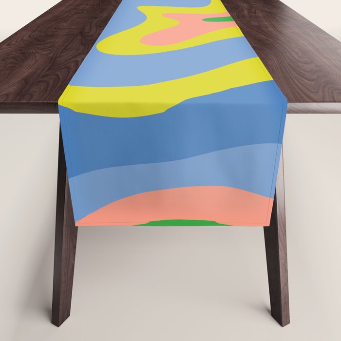 Retro Liquid Swirl Bright Pop Colorful Abstract Pattern in Spring Blue Green Lime Pink Orange Table Runner Gallery Image 1