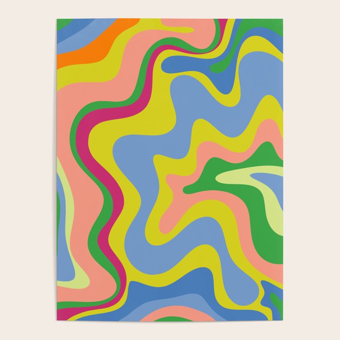 Retro Liquid Swirl Bright Pop Colorful Abstract Pattern in Spring Blue Green Lime Pink Orange Poster Gallery Image 1